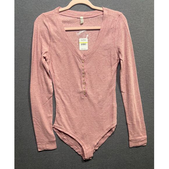 Free People Dylan Henley Bodysuit Size Medium Color Mauvais Pink NWT See Color - Picture 2 of 9